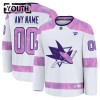San Jose Sharks Hockeydrakt Custom Fanatics Hockey Fights Cancer Practice 2024-25 Hvit - Barn